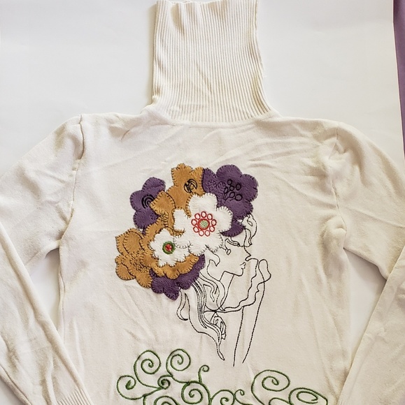 Women Sweater Turtleneck Winter With Embroidery - Picture 3 of 3
